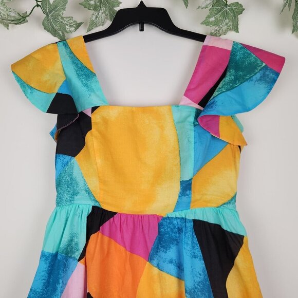 New York & Company Size M Multicolor Tie Back Cotton Dress with Pockets - Picture 3 of 12